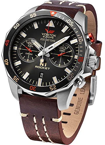 Vostok Europe Rocket Herren Uhr analog Quarzwerk mit Leder Armband 6S21-225A618