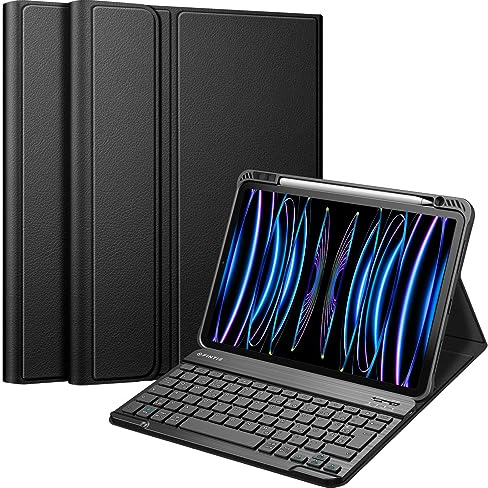FINTIE Tastatur Hülle für iPad Pro 11 Zoll(4/3/2/1 Gen 2022/2021/2020/2018) | Magnetisch Abnehmbare Deutsches QWERTZ-Layout Bluetooth Tastatur, TPU Rückschale Schutzhülle mit Stifthalter, Schwarz