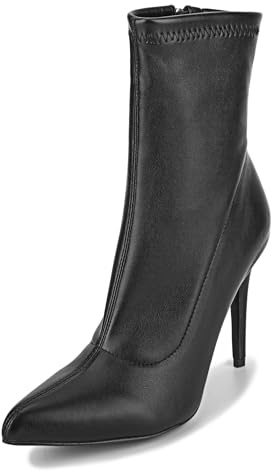 CAMSSOO Black Boots High Heel Ankle Boots Sock Boots for Women Sxey Pointed Toe Stiletto Heels Booties Mid Calf Boots Side Zipper Dressy Boots Size 12