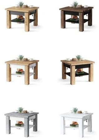 All4All Multifunktionaler Couchtisch Claris - Wohnzimmertisch Kaffeetisch – kompakte Größe - 130x75 cm – Höhenverstellbar – platzsparend – Gold Craft Eiche + WEIß 05