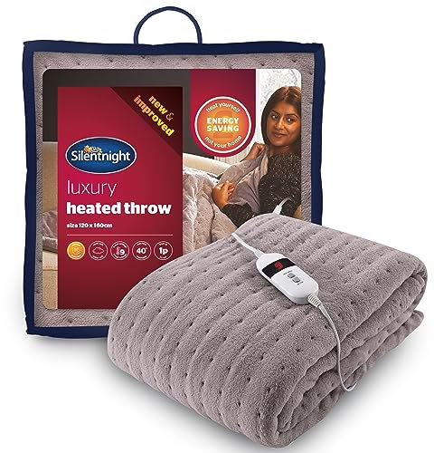 Silentnight Comfort Control Heated Throw Blanket - Luxury Fleece Electric Heated Overblanket for Sofa Bed with 9 Heat Settings, Fast Heat-up and Safety Shut Off - Machine Washable - 120x160cm - Grey