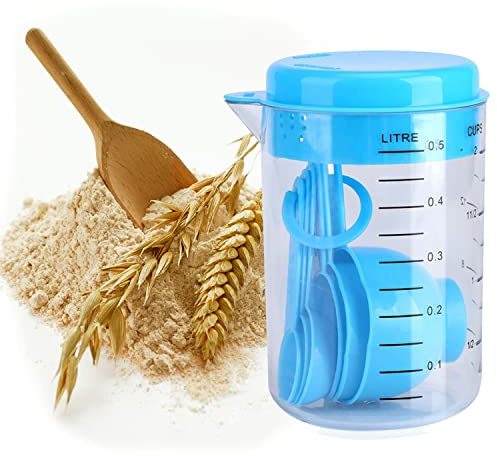 WUBAYI Juego de 7 tazas medidoras con cucharas apilables, utensilios de cocina de plástico para uso en el hogar, galletas, sin Bpa, apto para lavavajillas