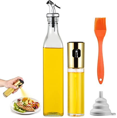 BOHAO 500ml Glass Olive Oil Dispenser with 100ml Olive Oil Sprayer, Kitchen Cooking Baking and Salads, Modern, Reusable, Pressurized Sprayer, Glass Construction