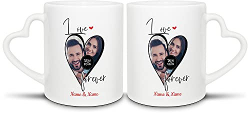 Tassendruck Partner-Tasse - Love Forever - mit Foto & Namen selbst gestalten - Geschenk zum Valentinstag, Jahrestag, Geburtstag, Paar-Geschenk - Hochwertige Keramik, 2er-Set I Personalisiert