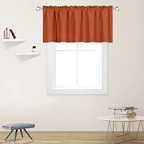 DECOVSUN Cantonnière orange brûlé – Cantonnière rouille pour fenêtres de 132 x 45,7 cm, solide et occultant, passe-tringle, pour cuisine, salle de bain, salon, terre cuite, les rideaux