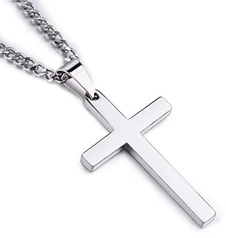 Cross Necklace for Men Women, 316L Stainless Steel Cross Pendant Necklace with Chain-50+5CM | Silver/Gold/Black Cross Chain Necklaces Easter Gifts for Birthday Christmas Thanksgiving Day, Silver