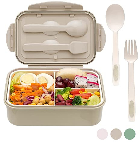 Kaket Bento Lunch Box, Bento Boxes, Meal Prep Containers with Fork and Spoon, Multi Compartment Bento for Adults, Dishwasher Safe Micro-Wave Safe