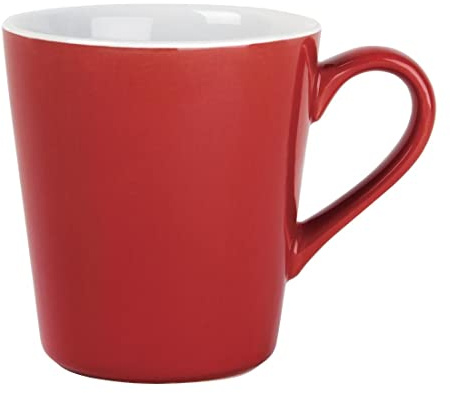 Olympia Cafe Flat White Cups Stoneware 170ml, Red, Pack of 12 | Chip-proof rolled edges with an ergonomic handle for secure holding, plus an oven-safe glaze commercial finish.