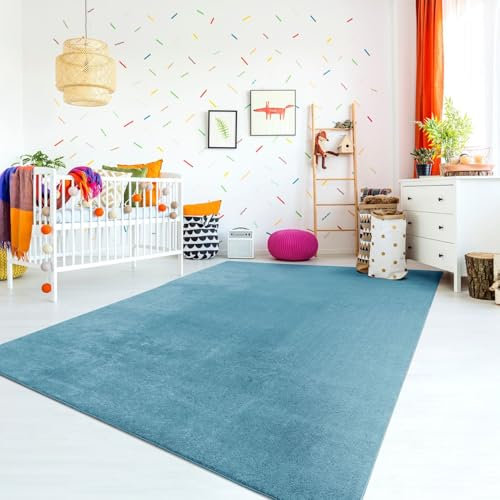 TT Home Teppich Kinderzimmer Waschbar rutschfest Kinderteppich Junge Mädchen Weich Pastell, Farbe: Türkis, Größe:80x150 cm