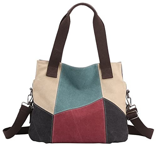 SIVENKE Damen Handtasche Canvas Tasche Casual Schultertasche Umhängetaschen Retro Hobo Große Kapazität für Schule Shopper Lässige täglich