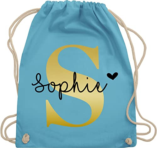 Turnbeutel Rucksack - Namens Geschenk I Anfangsbuchstabe personalisiert I Initialen mit Name - Unisize - Hellblau - kindergarten beutel stoffbeutel schule personalisierte buchstaben s sportbeutel