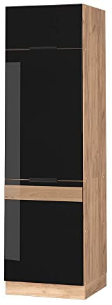 Vicco Kühlumbauschrank Fame-Line, Schwarz Eiche Hochglanz, 60 cm, zur Kombination mit weiteren Modulen der Fame-Line Serie