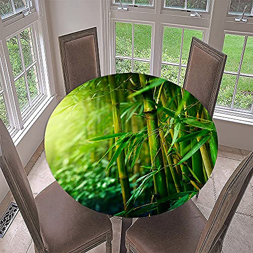 Morbuy Rund Tischdecke Elastisch, Lotuseffekt Tischdecke Abwaschbar Tischdecken Bambus Drucken Gartentischdecke Indoor Outdoor Tischtuch (Durchmesser 160cm,Bambusblätter)