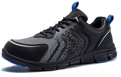SPIEZ Men's Safety Shoes, Composite Toe, Non-Slip, Puncture-Proof, Lightweight & Breathable Work Trainers, Black-Blue UK11