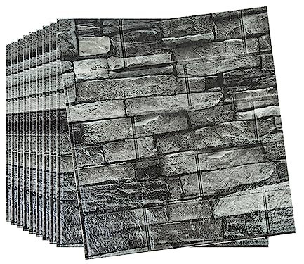Lifemaison 60pcs 3D Wall Panels 38×35cm Brick Wallpaper Self Adhesive DIY Wall Stickers Waterproof PE Foam Panel Wall Tiles for Bedroom Kitchen Living Room Bathroom Home Decor,Roman Black
