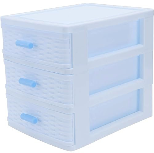 Mini-Desktop-Aufbewahrungsbox, 3 Schubladen, Aufbewahrungsbehälter, Kunststoff-Bürobedarf, blaue Aufbewahrungsbehälter