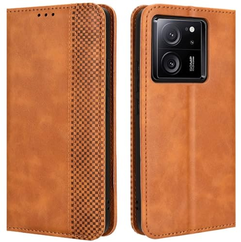 HualuBro Handyhülle für Xiaomi 13T Pro Hülle Leder, Magnetisch Stoßfest Schutzhülle Klapphülle Handytasche Flip Case Cover für Xiaomi 13T Pro 5G Tasche, Braun