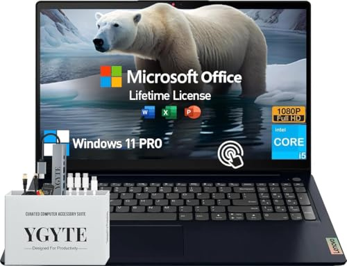 Lenovo Ideapad 3 Ordinateur portable professionnel à écran tactile 15,6 FHD 15,6, ordinateur portable Intel Core i5, Microsoft Office à vie incluse, RAM 24 Go, SSD 1 To, Windows 11 Pro, pavé