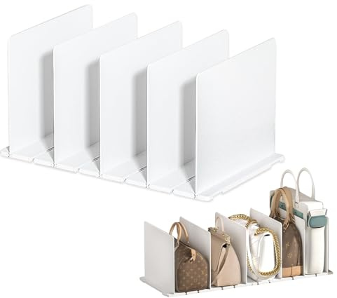 5Pcs Organizador Armario Separadores de Estantes Acrilico Sistema de Estanterías Sin Taladros Estantes Armarios Organizador para Almacenamiento y Organización de Armarios
