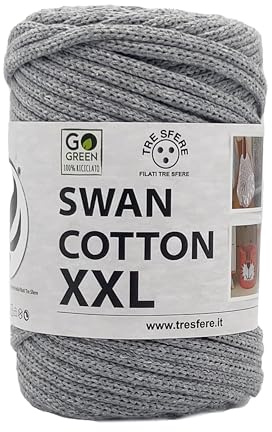 SWAN COTTON XXL (2504 - Grigio), filato per borse, cappelli, cestini, sottopiatti, pochette composizione 70% cotone riciclato 30% poliestere, Bobina 250 Grammi 65 Metri