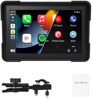 5 tums bärbar pekskärm för motorcykel, trådlös CarPlay och Android Auto pekskärm Dubbel Bluetooth, IP66 vattentät, stöd för Siri och G-oogle Assistant