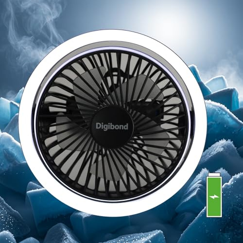 Digibond Ventilatore da scrivania silenzioso ad alta potenza, portatile, USB, alimentato a batteria ricaricabile da 2000 mAh, 3 velocità da 13,5 cm, con luce notturna/gancio, rotazione a 180°, facile