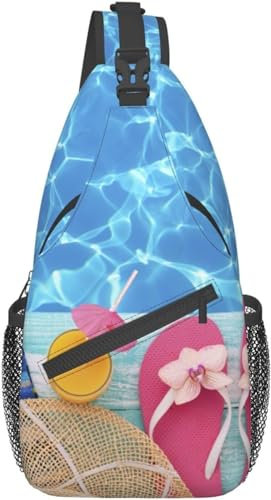 KWQDOZF Sling-Rucksack Umhängetasche Brusttasche Sommerferien-Aufdruck Sling-Tasche für Reisen Sport