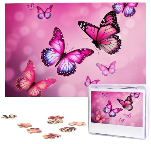 Puzzles 1000 Teile Rosa Schmetterlinge Personalisierte Puzzles Fotos Puzzle für Familie Bilderpuzzle für Erwachsene Hochzeit Geburtstag Mini Bausteine Größe 75 x 50 cm