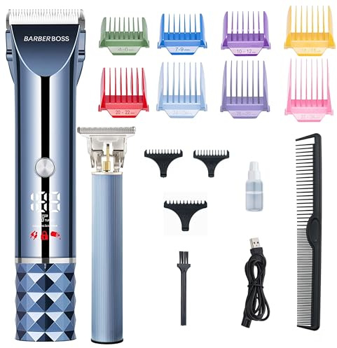 BarberBoss Cordless Hair Clippers for Men – Beard & Hair Trimmer Set with LED Oil Display, 8 Comb Attachments, Precision Blades for Face and Hair Grooming