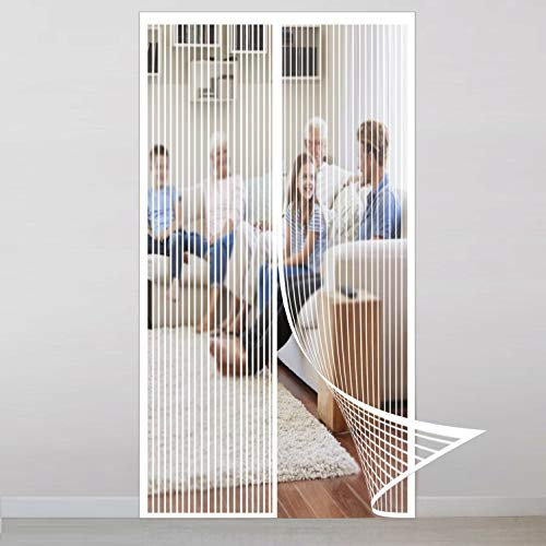Generisch Fliegengitter Balkontür Magnet 110x260cm Insektenschutz Moskitonetz Magnetrahmen ohne Bohren für Balkontür, Weiß