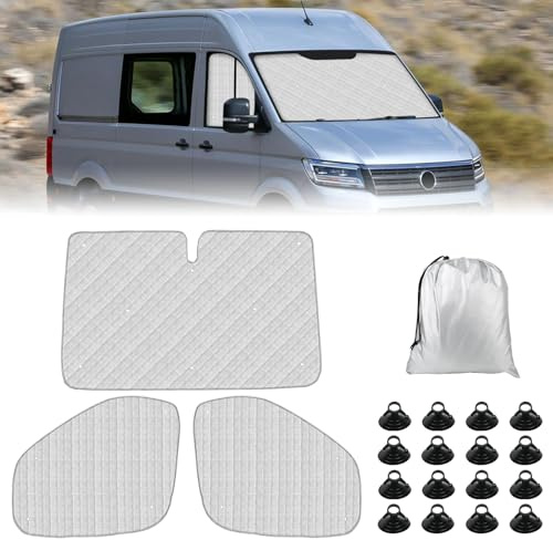 Termisk bilmatta ersättning för VW Crafter/Grand California 2006-2017 3 delar, solskydd vindruta, hopfällbart solskyddsset, svart foder