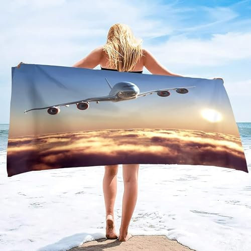 okoikfc 3D Strandtuch 100x200 cm Flugzeug Badetuch Groß Flugzeug Microfaser Handtücher Weich Schnell Trocknen Strandhandtuch Herren Frauen Badetücher, Strandtücher Strandlaken Handtuch A1615