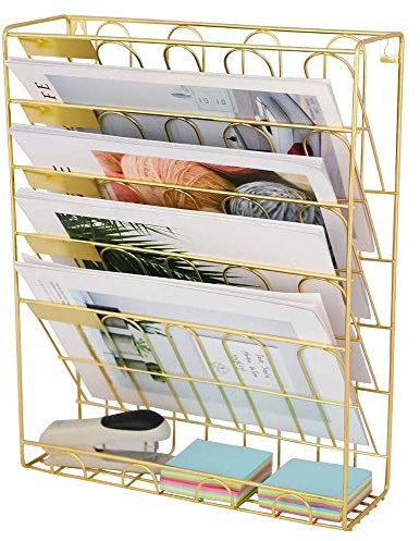 Zeitschriftenhalter Aktenständer, Aktenständer, Zeitschriftenständer, Briefablagen, Wandmontierter Zeitschriftenständer, Zeitungswand-Aufbewahrungshalter für Büro, Wohnzimmer, Schlafzimmer, Gold, Gol