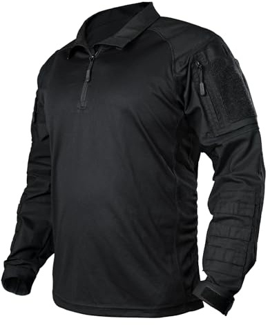 IDOGEAR Chemises De Combat Chemise Tactique à Manches Longues avec Coudières Chemises Militaires avec Poches Vêtements Airsoft Hauts (Black,Medium)
