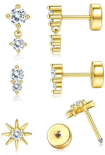 YADOCA Helix Piercings Chirurgenstahl Ohrringe Set für Damen Hypoallergen 14K Vergoldet Piercing Ohr Gold Medizinische Ohrstecker Conch Tragus Piercings-Weiß CZ