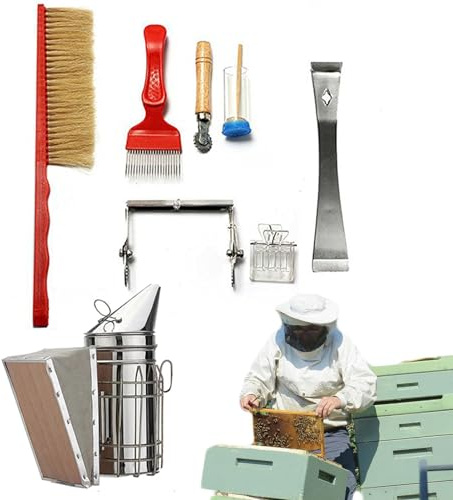 Bee Keeper Starter Kit – Set da 8 pezzi per apicoltura | Attrezzo professionale in acciaio inox per apicoltura | Set di attrezzi per apicoltura, pratico e indispensabile