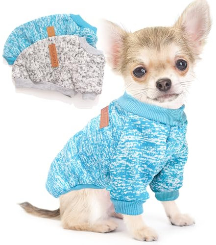 2 Pieces Dog Sweaters for Small Dogs Fall Winter Dog Clothes Male Fleece Puppy Clothes Warm Thick Outfit Pet Small Puppy Sweater for Boy Girl Doggies Teacup Yorkie Chihuahua,XXS