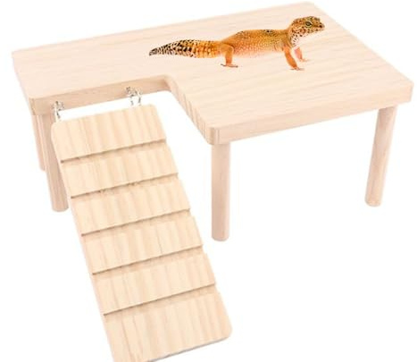 Reptiles Hideout Wooden with Climbing Ramp Bearded Dragon Hide Cave Wood Aquariums & Terrariums Accessories for Bearded Dragons Leopard Geckos Lizards Turtles Hamsters(Large)