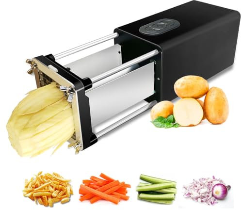 GAYAYAS Elektrischer Pommes-Frites-Schneider, Gemüseschneider, mit 1/2 & 3/8 Zoll Klinge für Kartoffeln, Karotten, Gemüse Geeignet für Kartoffeln Karotten Gurken,Black