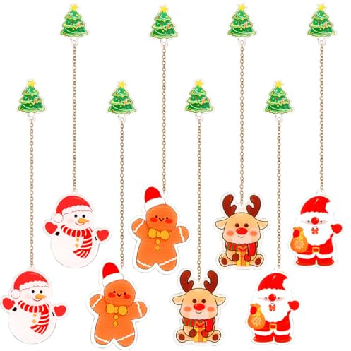 8er-Pack Weihnachts-Lesezeichen aus Metall mit Anhänger, Kinder-Lesezeichen, Weihnachtsgeschenk-Lesezeichen, magnetische Weihnachts-Lesezeichen mit Weihnachtsmann-, Schneemann- und Rentiermuster