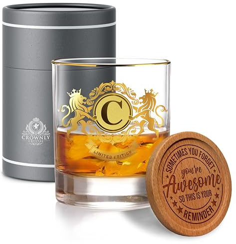 CROWNLY CRYSTAL® Geschenke Für Männer: Personalisierte Whiskygläser Mit Gravur - Herren Geschenke Für Bruder oder Besten Freund (C)