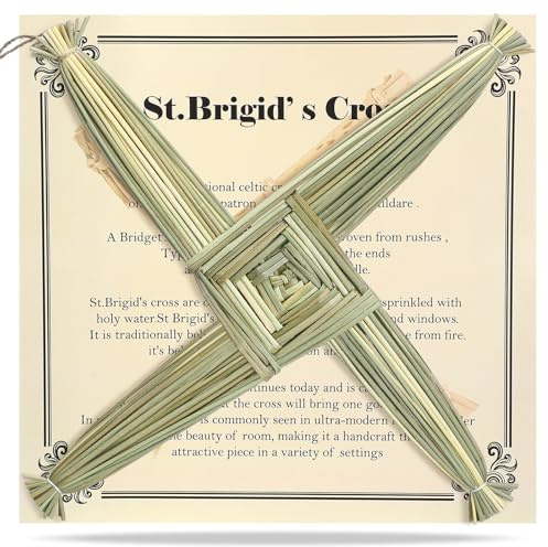Bucherry St. Brigid's Wandkreuz und Karte, natürliches irisches Geschenk, Heiliges Brigidskreuz mit Geschichtskarte für irischen Segen, traditionelles Dekor für keltische Imbolc (Grün, 30,5 cm)