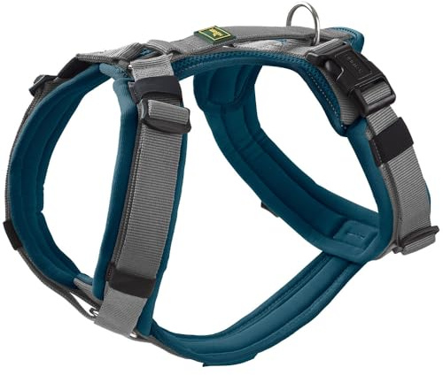 HUNTER Maldon UP Hundegeschirr | Nylon, stark reflektierend durch 3M Scotchlite, 4-Fach verstellbar, Farbe: Petrol/grau, Größe: M-L