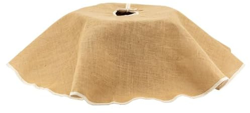 Aubry Gaspard - Cache-Pied de Sapin en Jute Naturel - Ø 120 cm - Liseré Blanc Élégant - Fixation par Noeuds - Authentique - Parfait pour Sapins de Noël de Toutes Tailles - Déco Festive