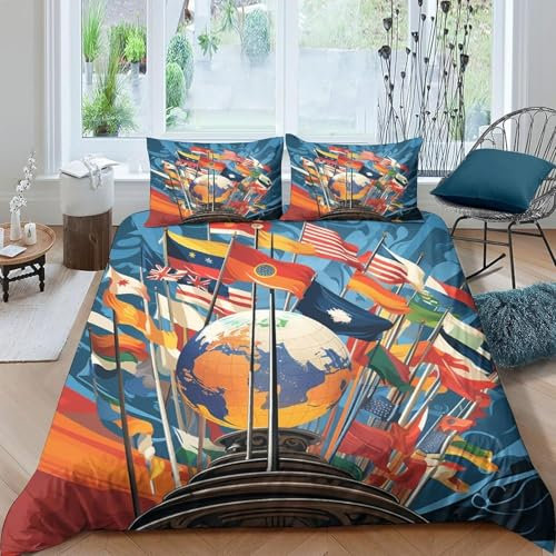 Bettwäsche-Set 3 Teilig Länderflaggen Der Welt - Anti-Allergie 140X200 cm Drucken Bettwäsche Set - Mikrofaser Bettbezug Und 2 Kissenbezug - 3D Bedrucktes Erwachsene Kinder Bettwäsche-S -178P943B759G