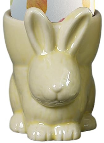 Coquetier en forme de lapin – Coquetier en porcelaine en forme de lapin de Pâques, joli coquetier stable vintage pour la décoration de fêtes de printemps | 7,5 x 7,1 cm, rose, blanc, vert, matériau en