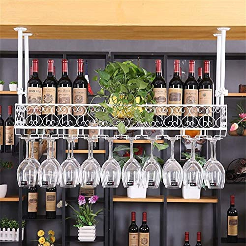 Estantería flotante para vino, soporte de metal para copas de vino, soporte para techo o barra para colgar en la pared, color blanco (80 x 25 cm)