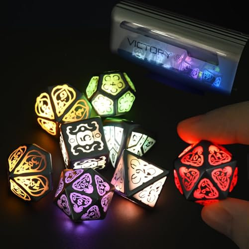 Light up Dice Set,Glow in the Dark 7PCS Rechargeable LED Dice with Charging Gift Box,Valentines Day Gifts Large Polyhedral Dice for Role Playing RPG Game D20 D12 D10 D% D8 D6 D4, for Men