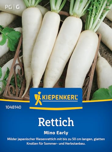 Kiepenkerl Rettichsamen Mino Early 1048140 – Milder asiatischer Geschmack, ideal für Sommer- & Herbstanbau, vielseitig in der Küche, Gemüsesamen für 10-12 lfd. Meter