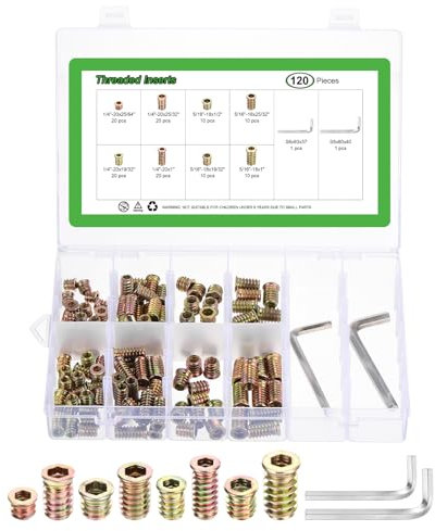 sourcing map 120Pcs 8 Sizes Threaded Inserts Nuts, Zinc Alloy Hex Socket Drive Screw-in Nut Threaded Inserts with 2Pcs Hex Wrench, Wood Inserts Bolt Assortment Kit for Wood Furniture